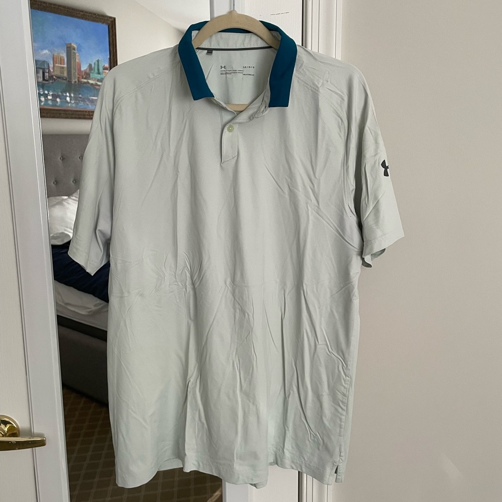 Under Armour Polo Shirt Mens Large Blue Golf Iso Chill Short Sleeve